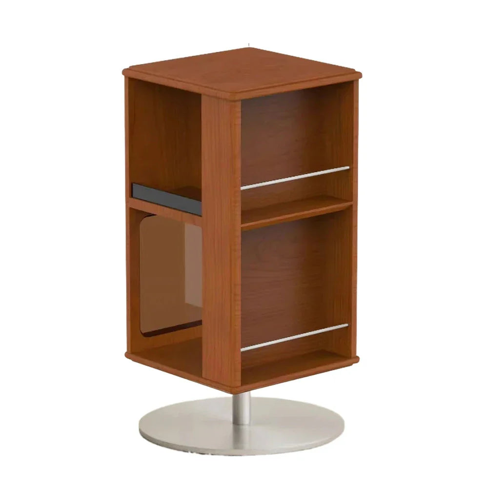 LIVARA 1122 Walnut Rotatable Storage Solid Full Cabinet, Design, Easy Wood, Bedside - Access Steel Base Stainless Storage