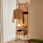 LIVARA 1123 - Ash Wood Steel, Rack Grain Solid Mobile Stainless Cabinet Storage, Ample Casters Swivel Coat - with Bedside Wood