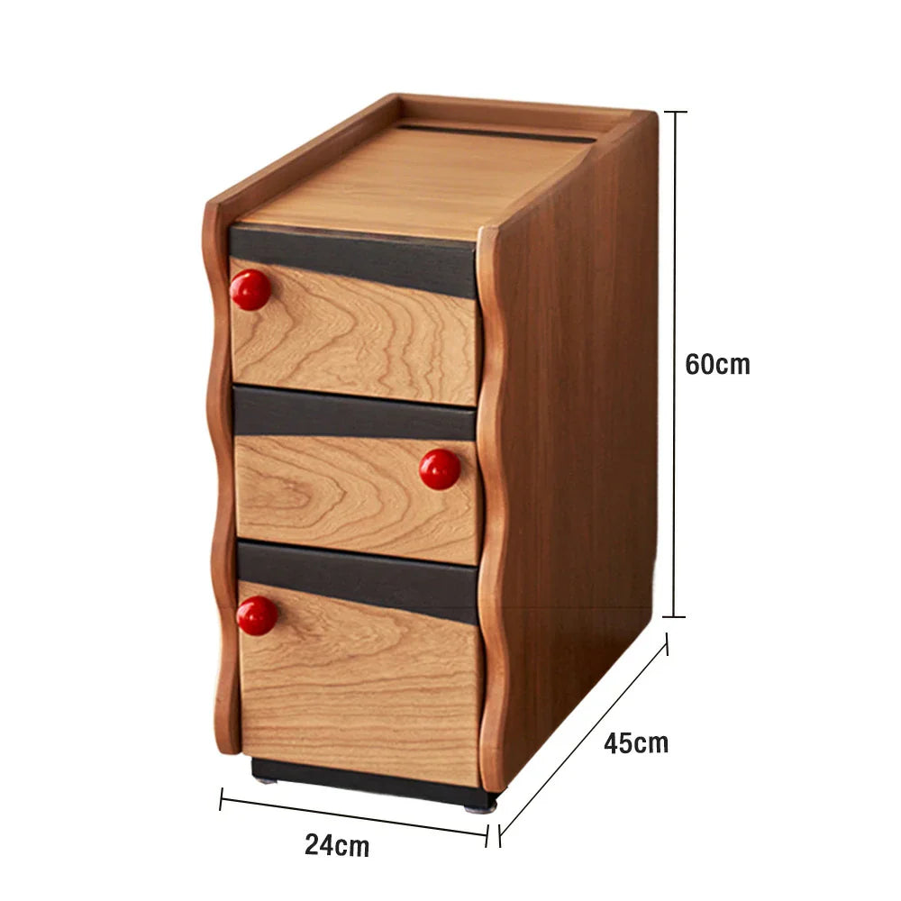 LIVARA 1125 Storage, Cabinet, Open Stainless - Steel Construction, Tall Bedside Wood Red Narrow Handles, Spherical Solid Legs Wood