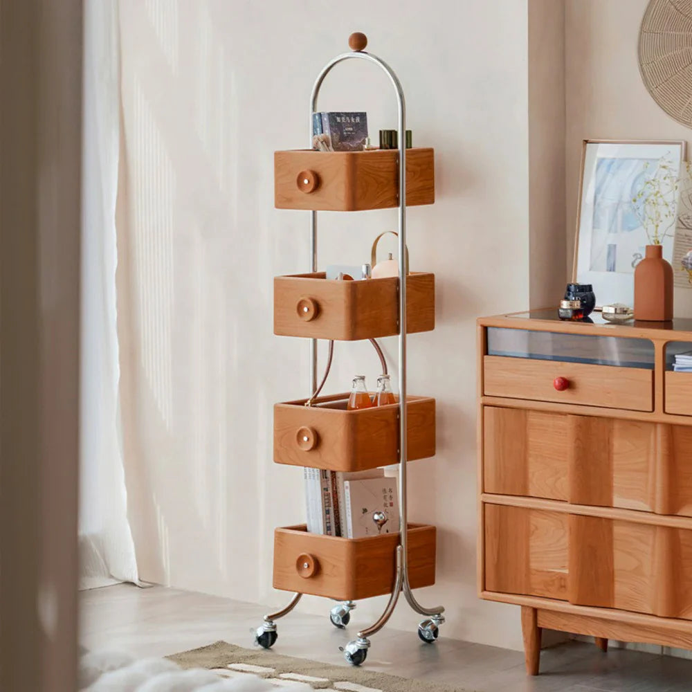 LIVARA 1126 Wood Swivel Multi-Functional 4-Tier Mobile Solid Steel Bookshelf with - Frame, Wheels Locking Stainless Function-Wood