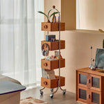 LIVARA 1126 Wood Swivel Multi-Functional 4-Tier Mobile Solid Steel Bookshelf with - Frame, Wheels Locking Stainless Function-Wood