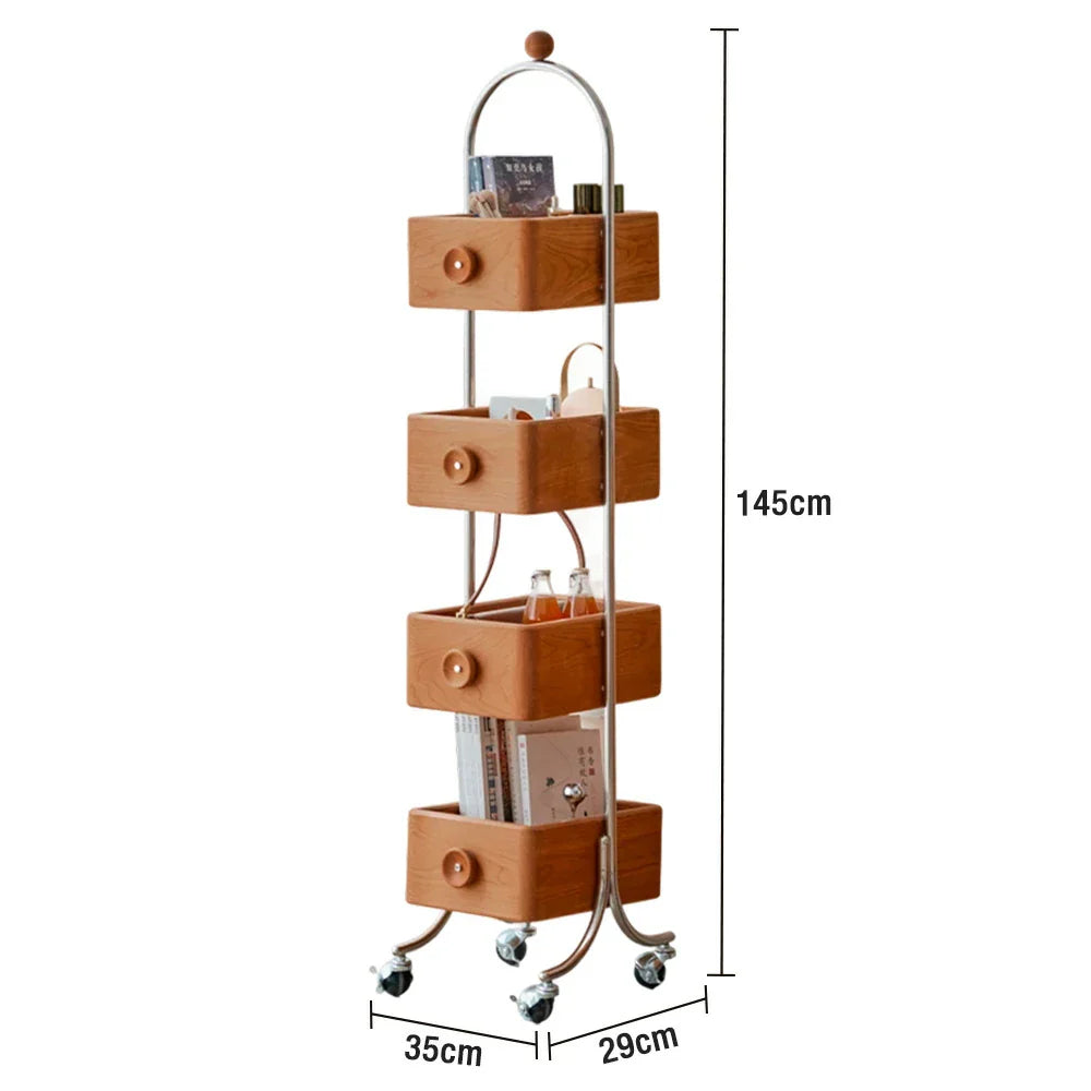 LIVARA 1126 Wood Swivel Multi-Functional 4-Tier Mobile Solid Steel Bookshelf with - Frame, Wheels Locking Stainless Function-Wood