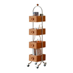 LIVARA 1126 Wood Swivel Multi-Functional 4-Tier Mobile Solid Steel Bookshelf with - Frame, Wheels Locking Stainless Function-Wood