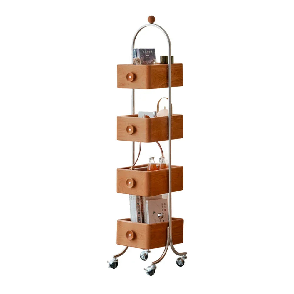 LIVARA 1126 Wood Swivel Multi-Functional 4-Tier Mobile Solid Steel Bookshelf with - Frame, Wheels Locking Stainless Function-Wood