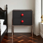 LIVARA 1133 Ash Cabinet, Open Tall Stainless Bedside Handles, Bottom - Legs, 17cm Tabletop, Grain, Solid Spherical Clearance Steel Wood Black