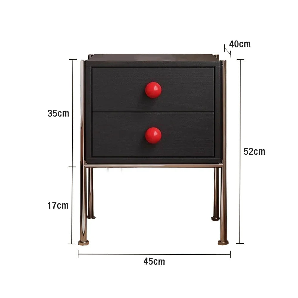 LIVARA 1133 Ash Cabinet, Open Tall Stainless Bedside Handles, Bottom - Legs, 17cm Tabletop, Grain, Solid Spherical Clearance Steel Wood Black