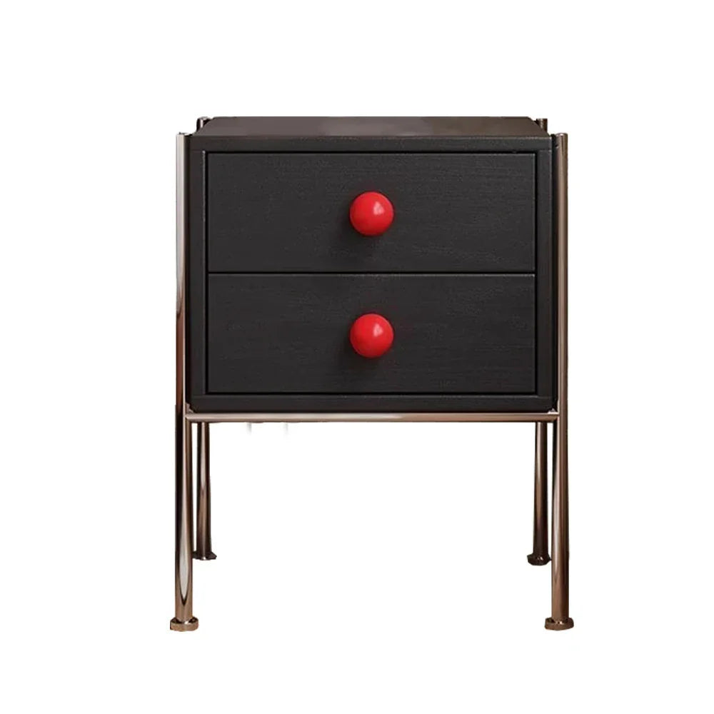 LIVARA 1133 Ash Cabinet, Open Tall Stainless Bedside Handles, Bottom - Legs, 17cm Tabletop, Grain, Solid Spherical Clearance Steel Wood Black