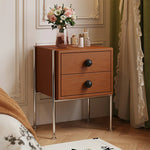 LIVARA 1133 Clearance Solid Legs, Bedside - Steel Wood Cabinet, Spherical Tabletop, Tall Stainless Ash Handles, Bottom Grain, Open 17cm Wood