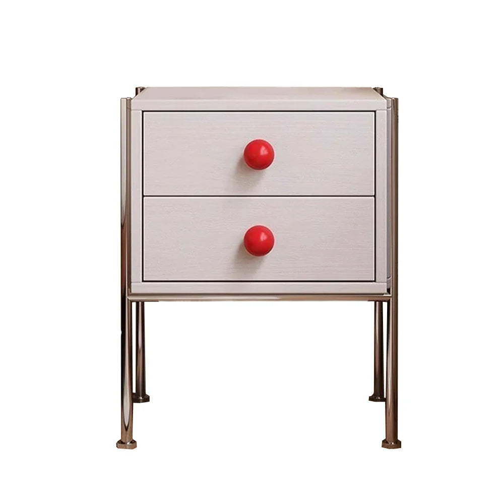 LIVARA 1133 Clearance Tabletop, 17cm Stainless Grain, Solid Ash Bedside Tall Steel Cabinet, Legs, Handles, Wood Spherical Bottom - Open White