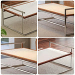 LIVARA 1136 Frame Low Coffee - Steel Table - Vintage Sofa Table/Desk, Black Stainless Multi-Functional Panel, Wood Ash with Reversible Solid Legs White