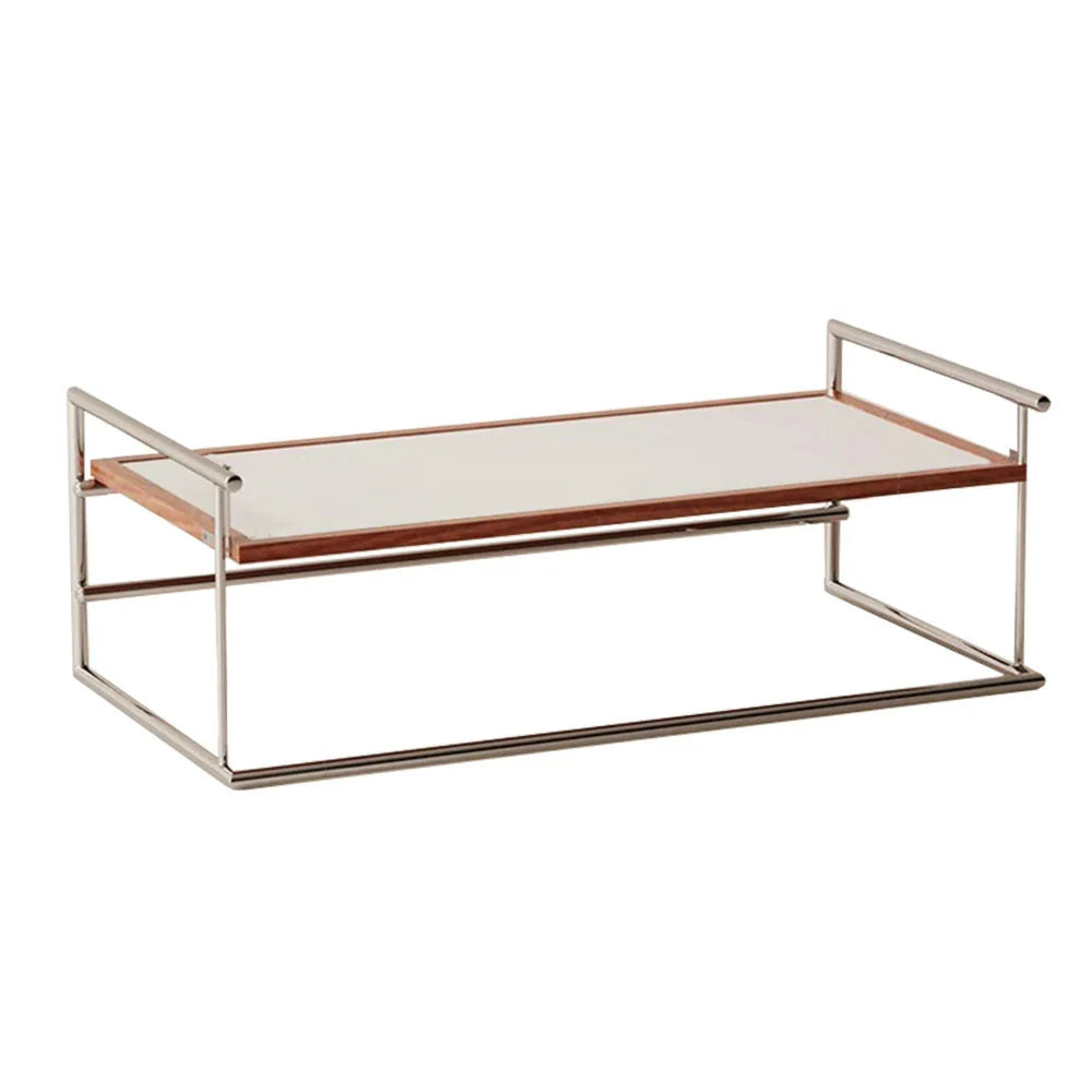 LIVARA 1136 Frame Low Coffee - Steel Table - Vintage Sofa Table/Desk, Black Stainless Multi-Functional Panel, Wood Ash with Reversible Solid Legs White