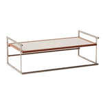 LIVARA 1136 Frame Low Coffee - Steel Table - Vintage Sofa Table/Desk, Black Stainless Multi-Functional Panel, Wood Ash with Reversible Solid Legs White