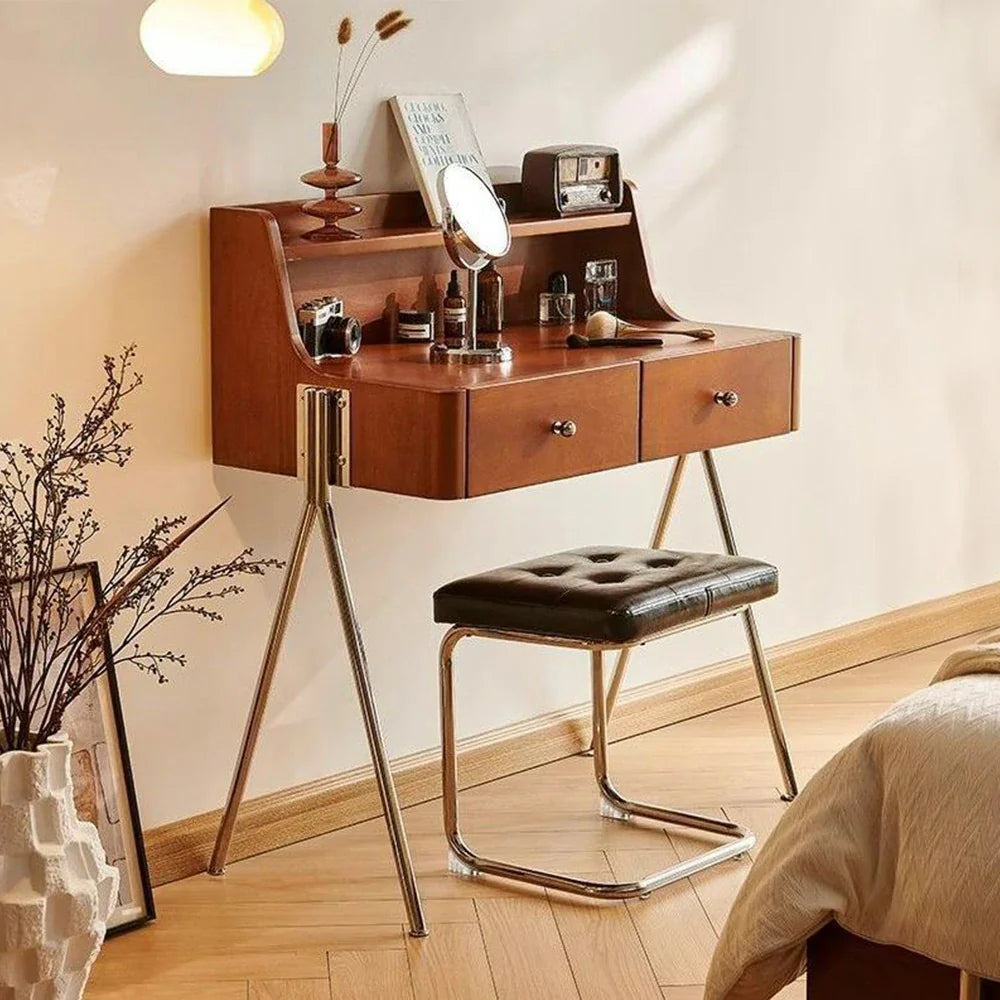 LIVARA 1138 84cm Solid Cabinet - Vanity Drawer Wood Smooth Handles, Stainless Grain, Legs Vintage-Style Steel Ash Runners