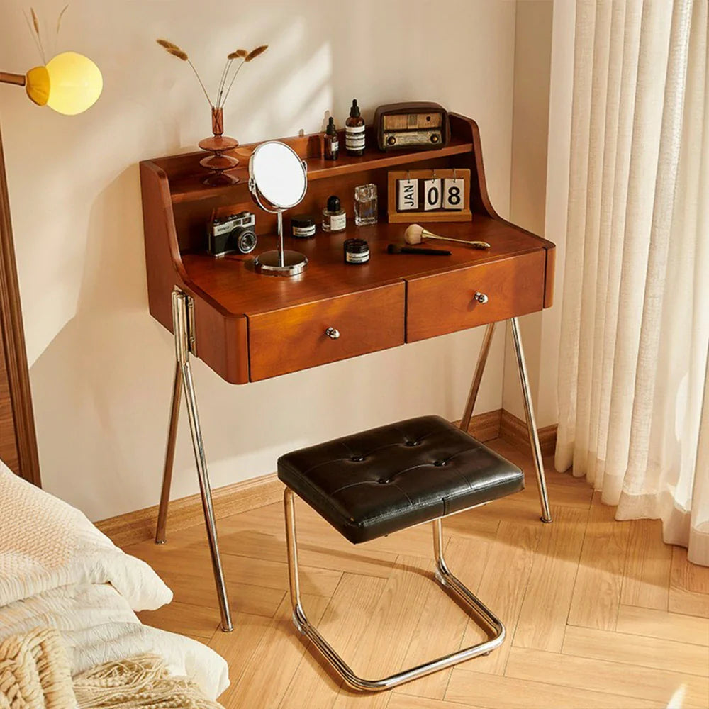LIVARA 1138 84cm Solid Cabinet - Vanity Drawer Wood Smooth Handles, Stainless Grain, Legs Vintage-Style Steel Ash Runners