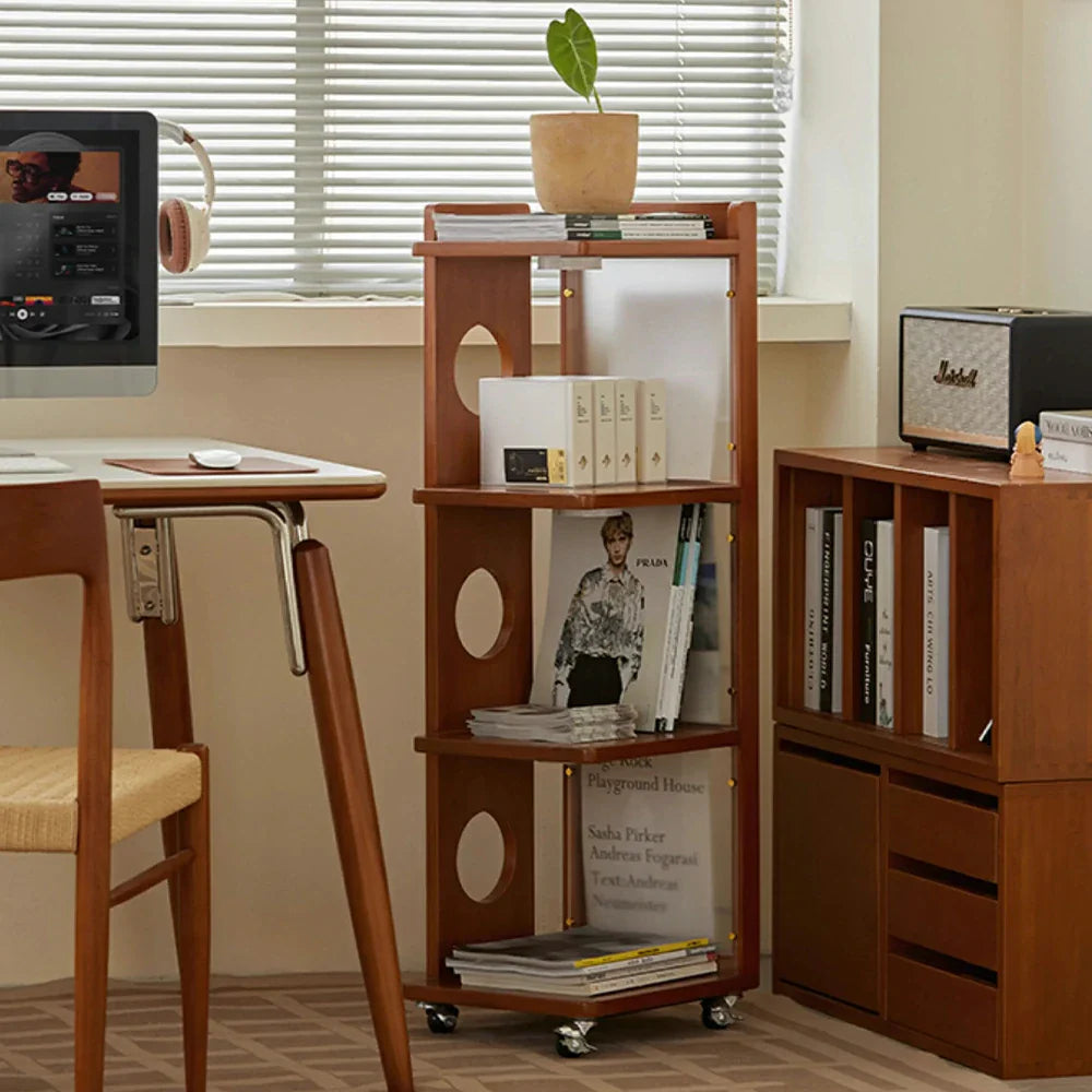 LIVARA 1151 Mobility, Sleek Sunset Wood Modern Perfect Shelves, Mobile Design, Solid Frame, Adjustable , Easy Room Bookshelf for - Any Wood