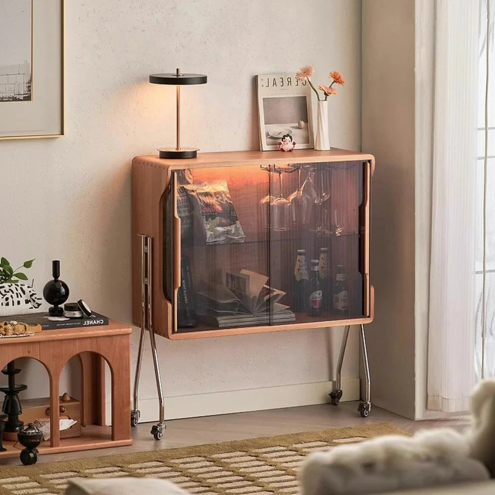 LIVARA 1153 Shelves, Adjustable Stainless Cabinet Steel Glass Premium Tempered - Legs, Easy Frame, Cherry Tripod Glass, Wood 5 Red Mobile Amber Wine Solid Mobility