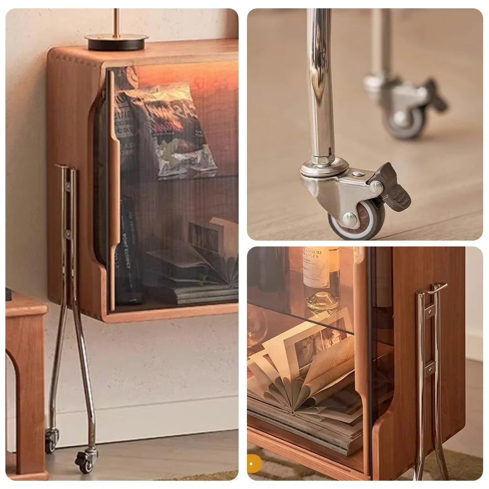 LIVARA 1153 Shelves, Adjustable Stainless Cabinet Steel Glass Premium Tempered - Legs, Easy Frame, Cherry Tripod Glass, Wood 5 Red Mobile Amber Wine Solid Mobility