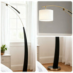 LIVARA Floor Lamp - Modern Minimalist Linen Shade, Sturdy Metal Base, Soft Diffused Light, Easy Care - Black & Gold