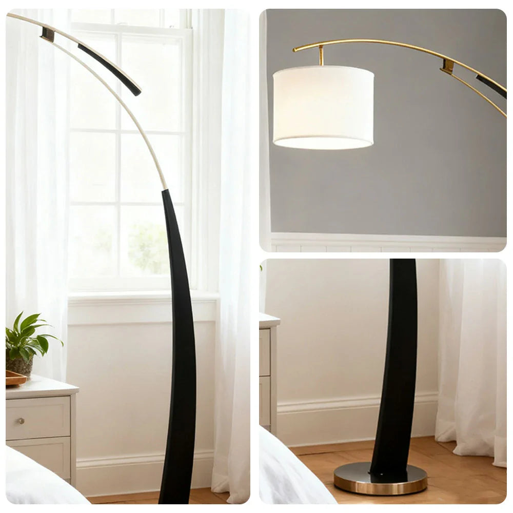LIVARA Floor Lamp - Modern Minimalist Linen Shade, Sturdy Metal Base, Soft Diffused Light, Easy Care - Black & Gold