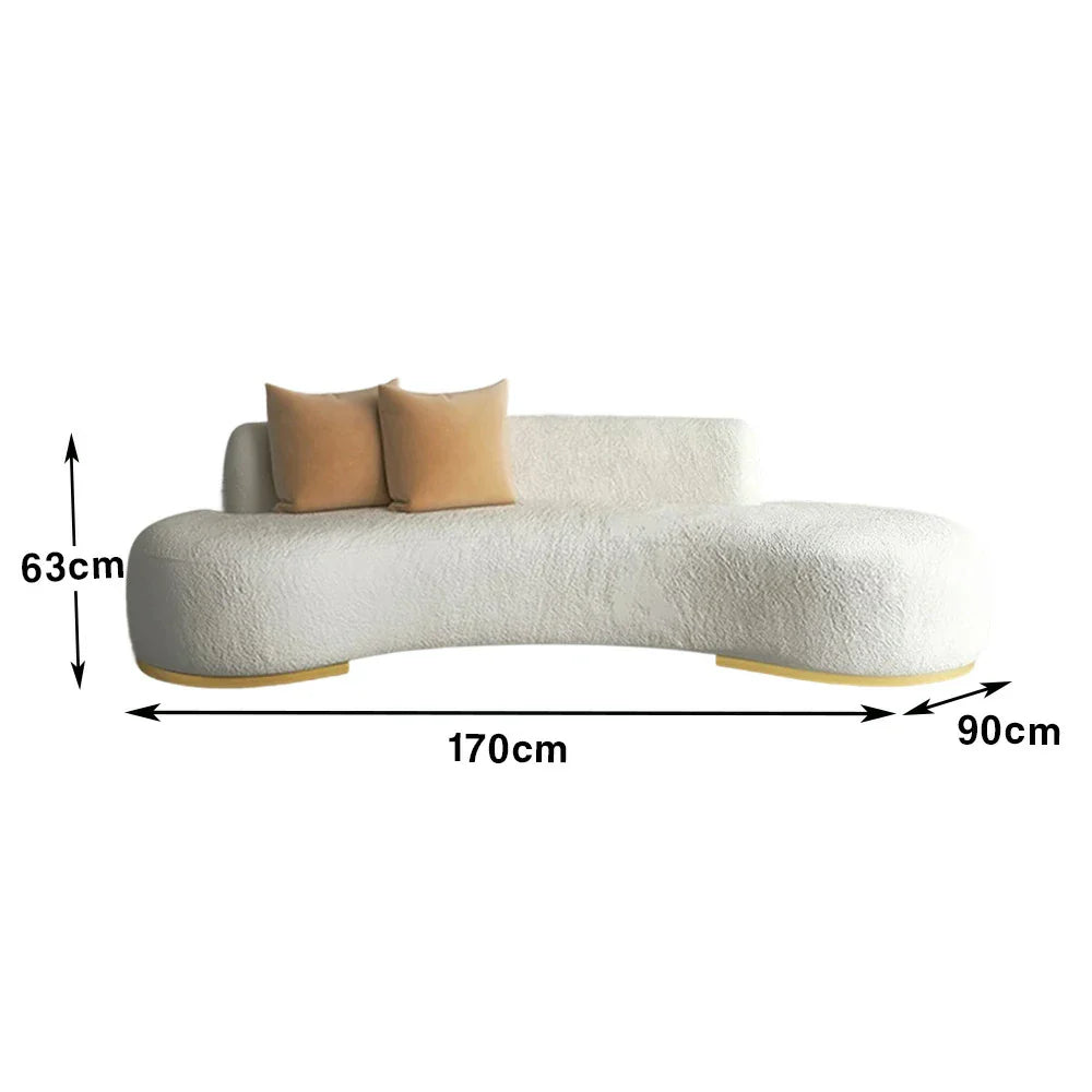 LIVARA 170/200/230cm Fleece Solid Frame, Upholstered, Ergonomic Sofa High-Density Breathable, Fabric - Wood Design, Lamb Sponge Multi-Seater White