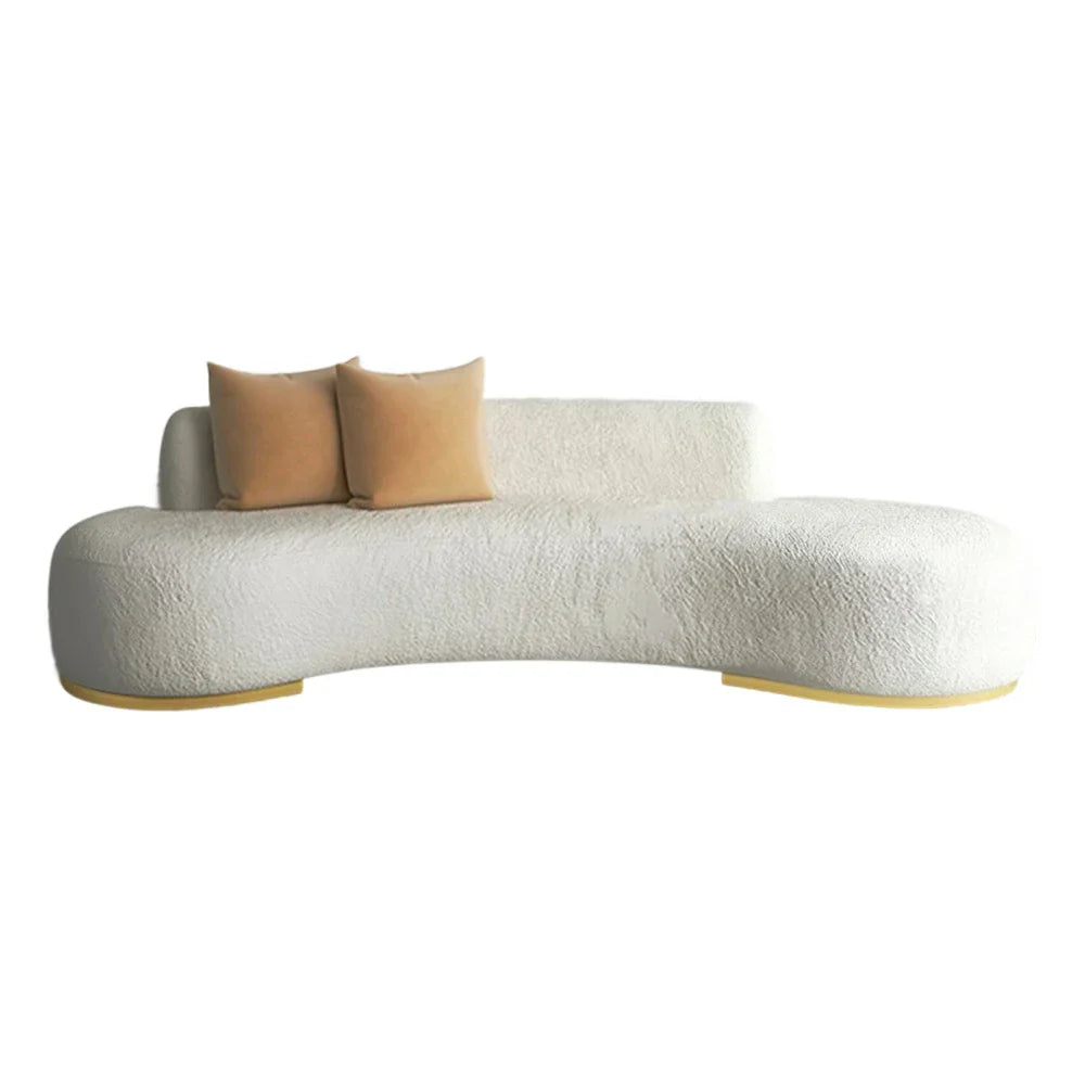 LIVARA 170/200/230cm Fleece Solid Frame, Upholstered, Ergonomic Sofa High-Density Breathable, Fabric - Wood Design, Lamb Sponge Multi-Seater White