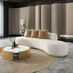 LIVARA 170/200/230cm Fleece Solid Frame, Upholstered, Ergonomic Sofa High-Density Breathable, Fabric - Wood Design, Lamb Sponge Multi-Seater White
