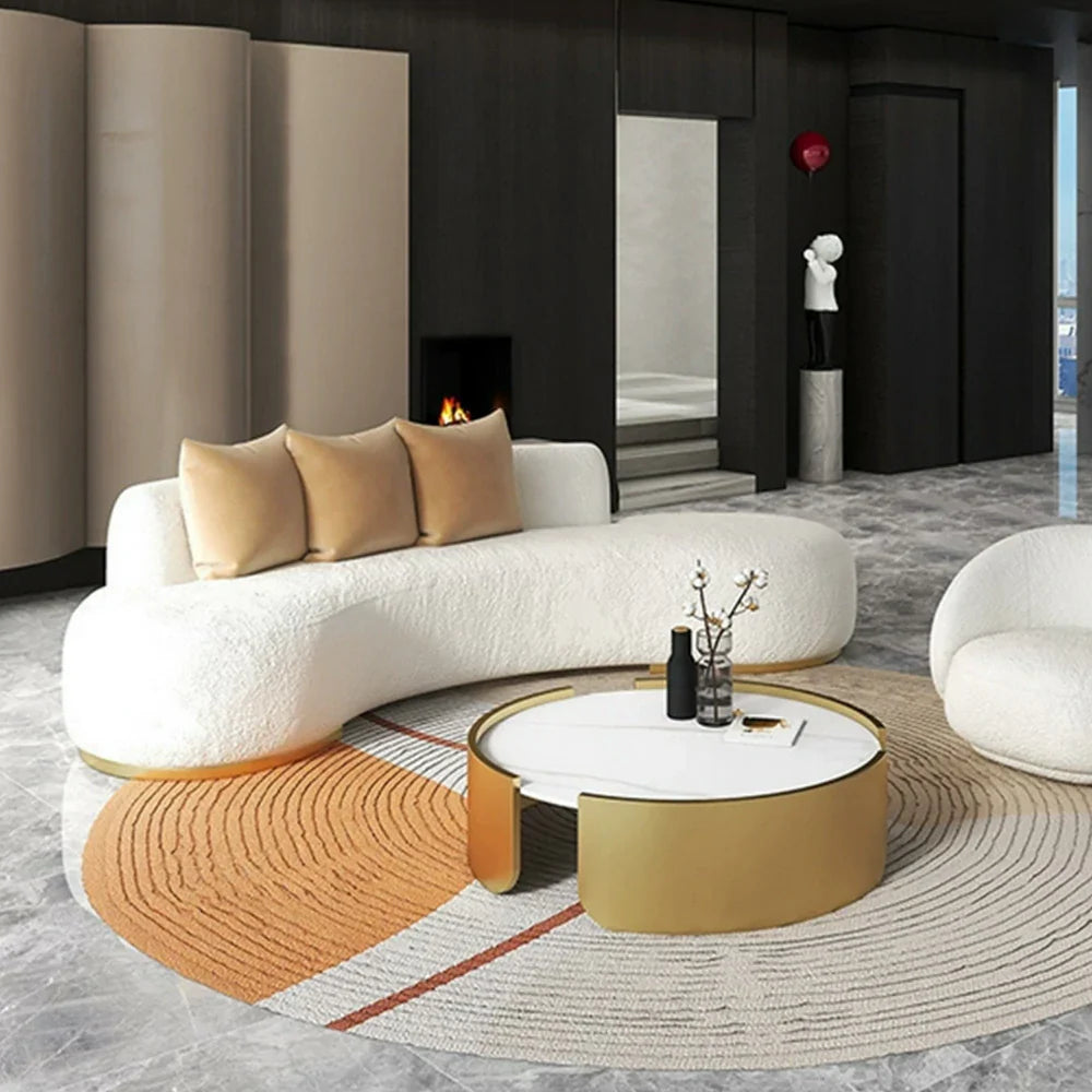 LIVARA 170/200/230cm Fleece Solid Frame, Upholstered, Ergonomic Sofa High-Density Breathable, Fabric - Wood Design, Lamb Sponge Multi-Seater White