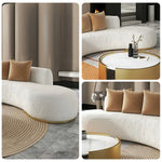 LIVARA 170/200/230cm Fleece Solid Frame, Upholstered, Ergonomic Sofa High-Density Breathable, Fabric - Wood Design, Lamb Sponge Multi-Seater White