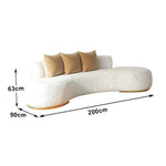 LIVARA 170/200/230cm Fleece Solid Frame, Upholstered, Ergonomic Sofa High-Density Breathable, Fabric - Wood Design, Lamb Sponge Multi-Seater White