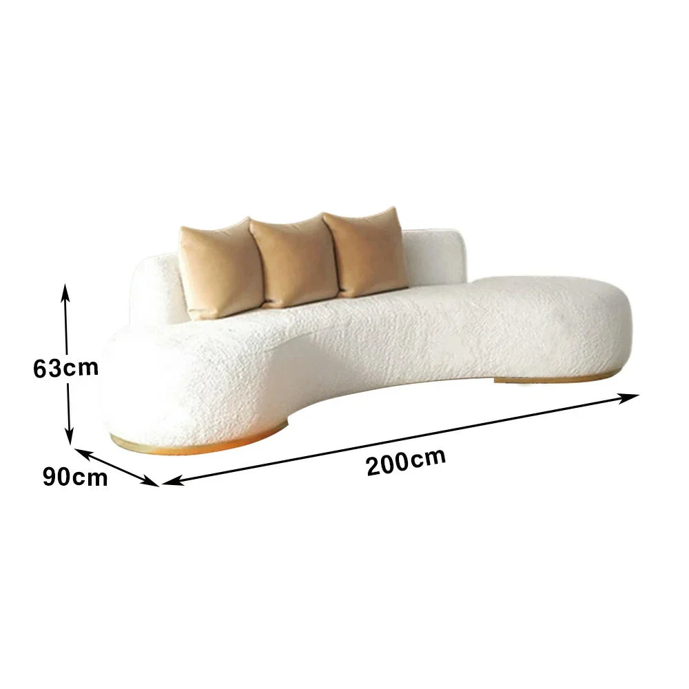 LIVARA 170/200/230cm Fleece Solid Frame, Upholstered, Ergonomic Sofa High-Density Breathable, Fabric - Wood Design, Lamb Sponge Multi-Seater White