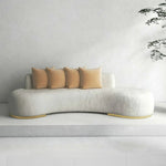 LIVARA 170/200/230cm Fleece Solid Frame, Upholstered, Ergonomic Sofa High-Density Breathable, Fabric - Wood Design, Lamb Sponge Multi-Seater White