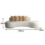 LIVARA 170/200/230cm Fleece Solid Frame, Upholstered, Ergonomic Sofa High-Density Breathable, Fabric - Wood Design, Lamb Sponge Multi-Seater White