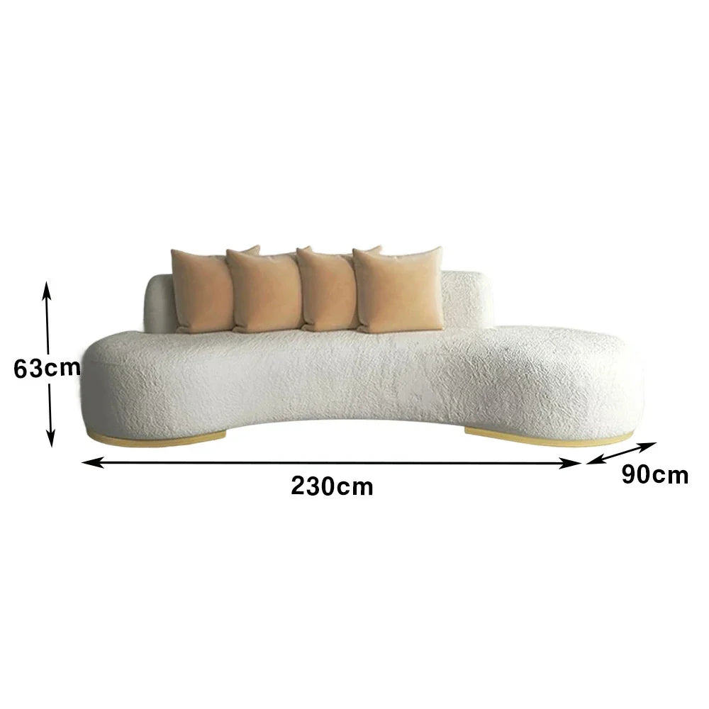 LIVARA 170/200/230cm Fleece Solid Frame, Upholstered, Ergonomic Sofa High-Density Breathable, Fabric - Wood Design, Lamb Sponge Multi-Seater White
