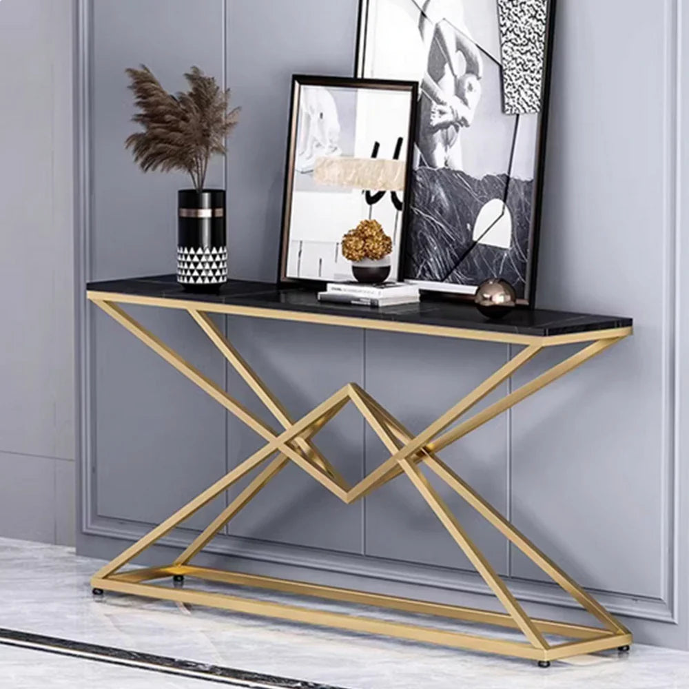 LIVARA Modern Table 140/160cm - Durable Rock Slab Top, Metal Frame, Spacious Surface, Waterproof & Stain-Resistant - Black & Gold