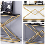 LIVARA Modern Table 140/160cm - Durable Rock Slab Top, Metal Frame, Spacious Surface, Waterproof & Stain-Resistant - Black & Gold