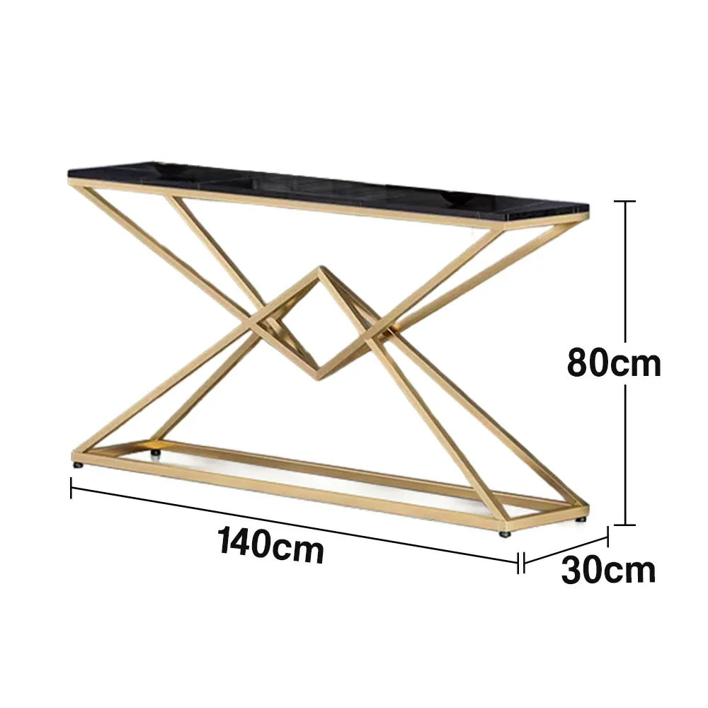 LIVARA Modern Table 140/160cm - Durable Rock Slab Top, Metal Frame, Spacious Surface, Waterproof & Stain-Resistant - Black & Gold