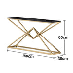 LIVARA Modern Table 140/160cm - Durable Rock Slab Top, Metal Frame, Spacious Surface, Waterproof & Stain-Resistant - Black & Gold