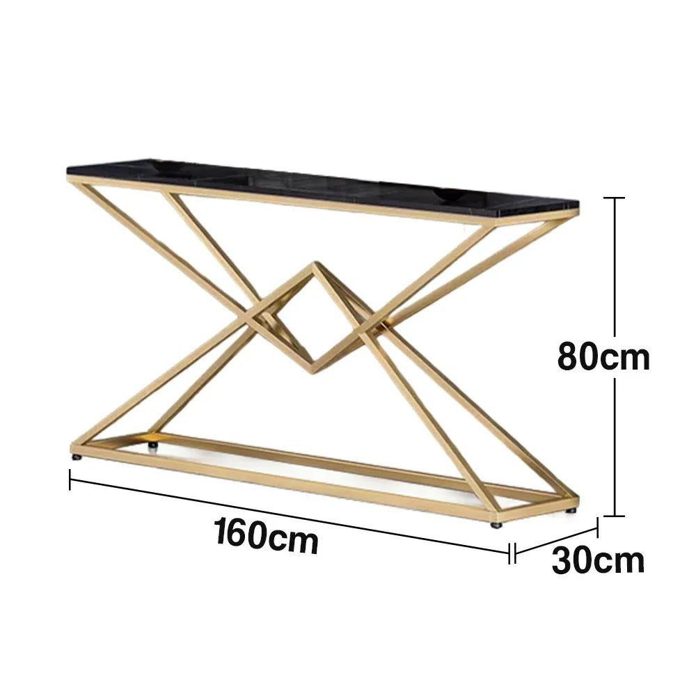 LIVARA Modern Table 140/160cm - Durable Rock Slab Top, Metal Frame, Spacious Surface, Waterproof & Stain-Resistant - Black & Gold