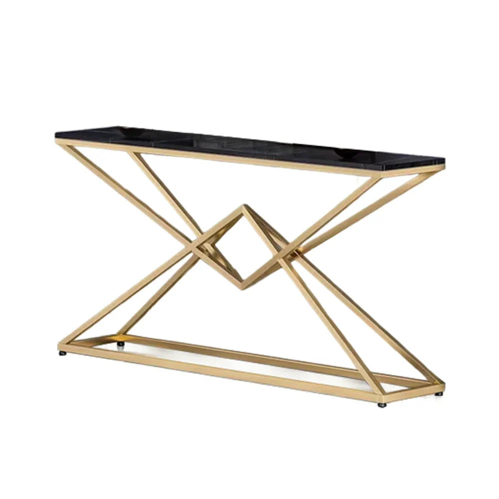LIVARA Modern Table 140/160cm - Durable Rock Slab Top, Metal Frame, Spacious Surface, Waterproof & Stain-Resistant - Black & Gold