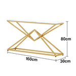 LIVARA Modern Table 140/160cm - Durable Rock Slab Top, Metal Frame, Spacious Surface, Waterproof & Stain-Resistant - White & Gold