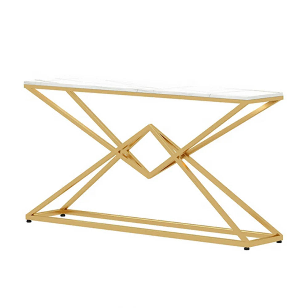 LIVARA Modern Table 140/160cm - Durable Rock Slab Top, Metal Frame, Spacious Surface, Waterproof & Stain-Resistant - White & Gold