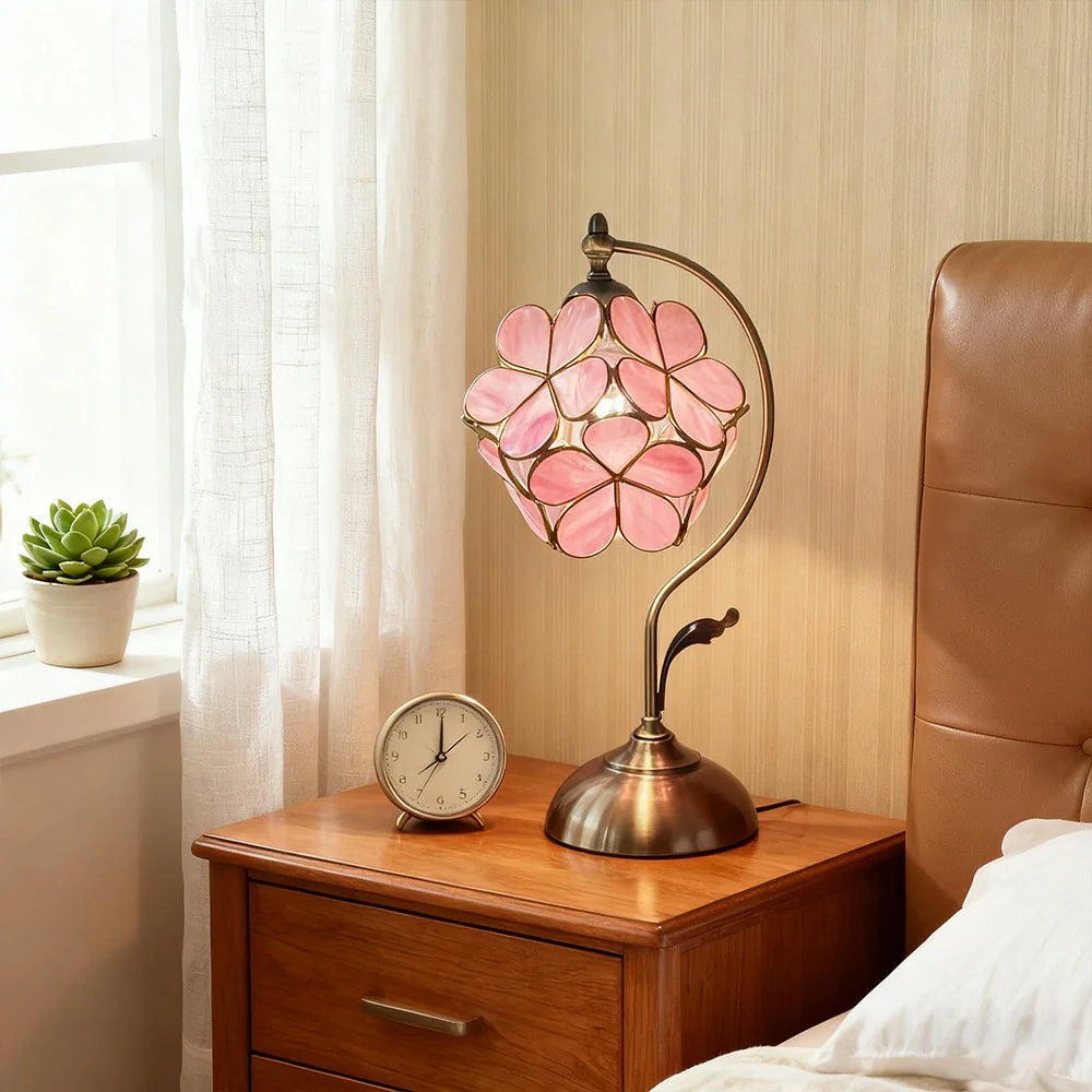 LIVARA Table for Bedroom Petal-Shaped, Handcrafted Brightness Study - Adjustable Pink E27, Color, Base, Metal Ideal & & Lamp