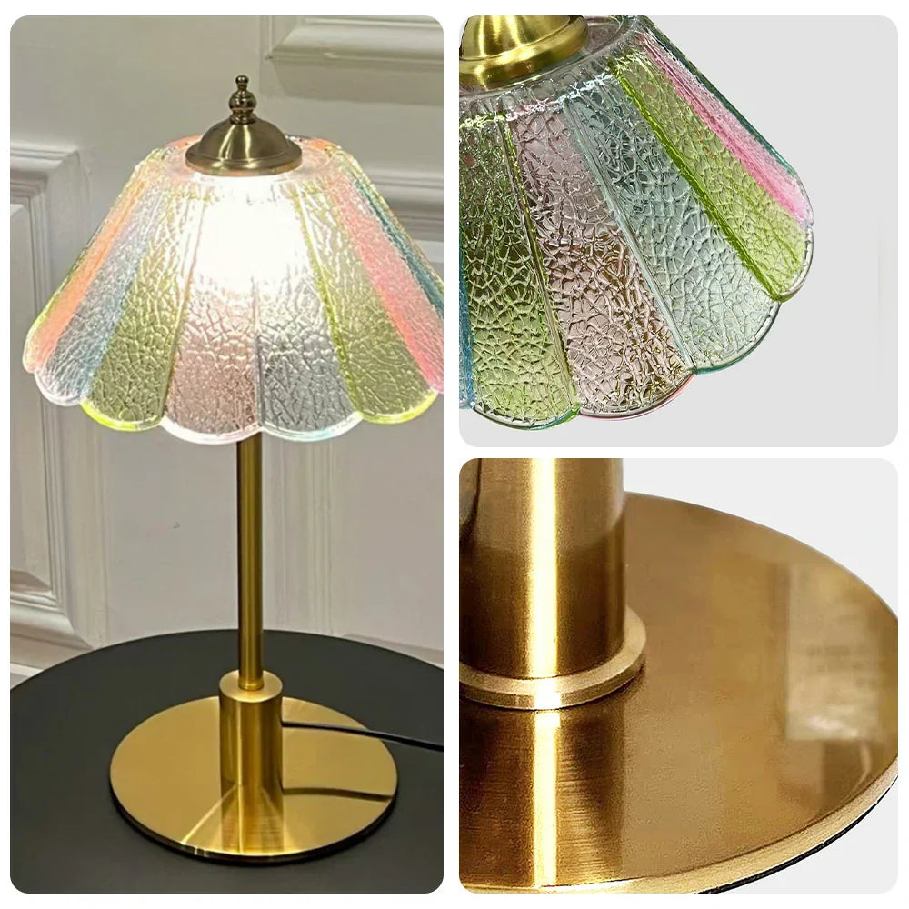 LIVARA Table Three-Color Lamp Iron Temperature Full-Spectrum Gradient Electroplated Base, Light, Adjustable Shade, with Glass