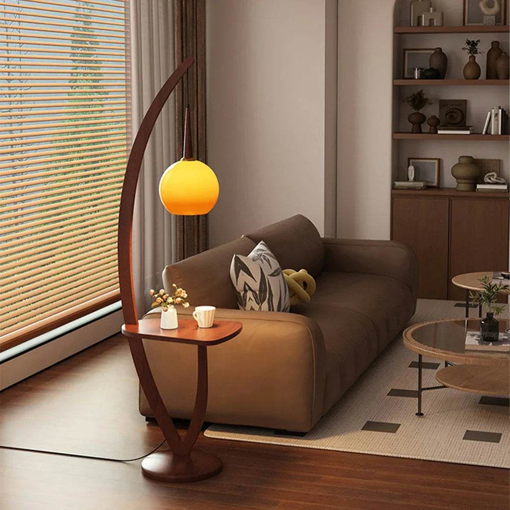 LIVARA Floor Wooden Simple Foot Switch, Three-Color Lamp Light, Base, Adjustable High-Quality Temperature with Glass Full-Spectrum Shade