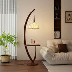LIVARA Floor with Base, Switch, Light, Fabric Full-Spectrum Temperature Flower Foot Lily Wooden Adjustable High-Quality Lamp Three-Color Shade