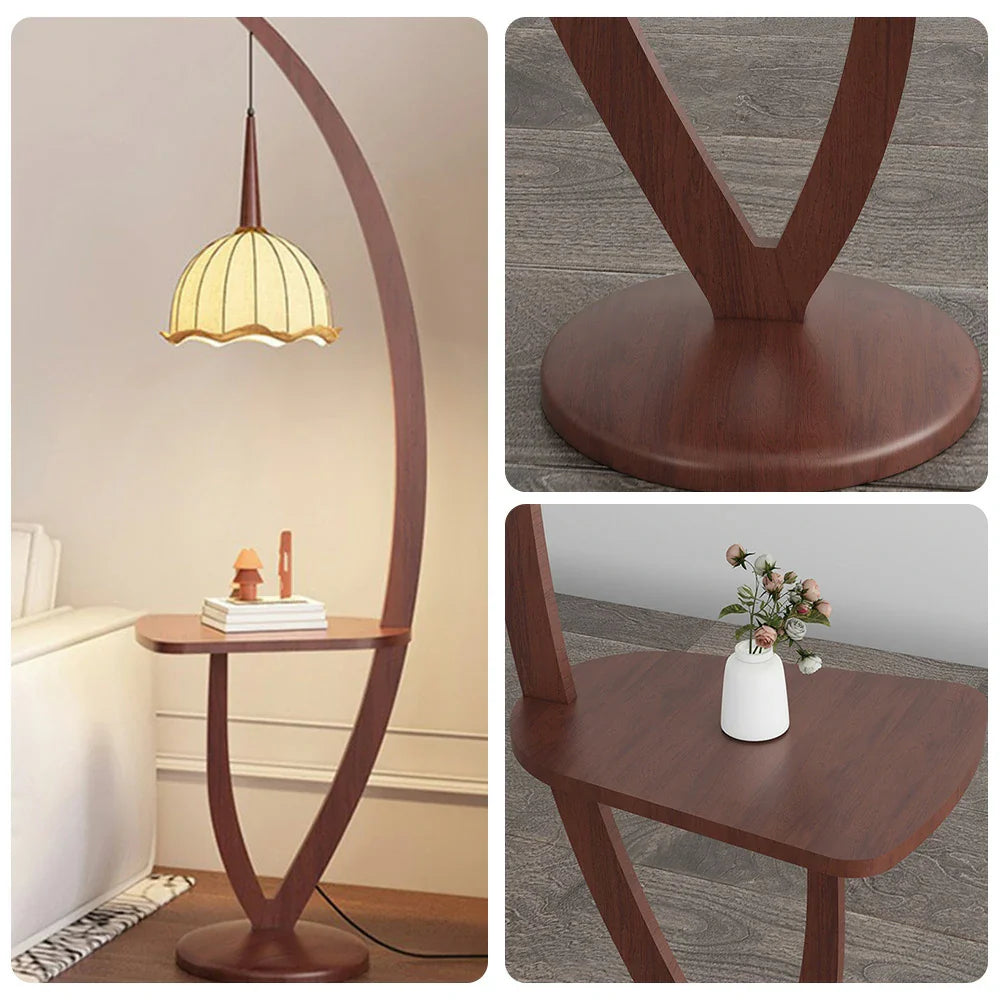 LIVARA Floor with Base, Switch, Light, Fabric Full-Spectrum Temperature Flower Foot Lily Wooden Adjustable High-Quality Lamp Three-Color Shade