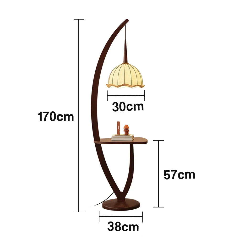 LIVARA Floor with Base, Switch, Light, Fabric Full-Spectrum Temperature Flower Foot Lily Wooden Adjustable High-Quality Lamp Three-Color Shade