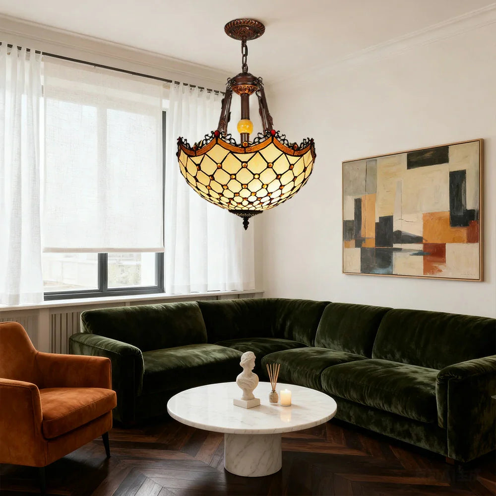 LIVARA 40/50cm High-Temperature Colored Glass, Pendant Light with E27 Socket, Copper & Iron Frame, Handcrafted Design