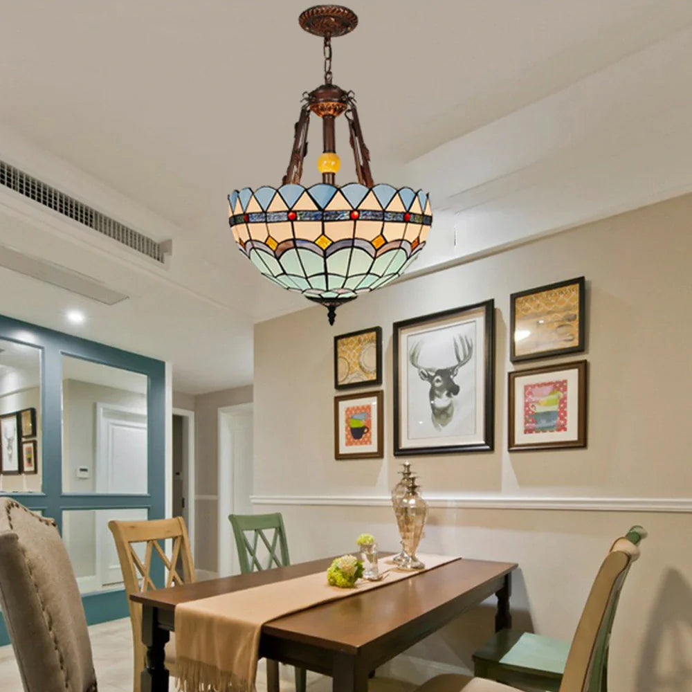 LIVARA 40/50cm Copper & Iron Frame, E27 Socket, Pendant Light with Handcrafted Colored Glass, Adjustable Lighting