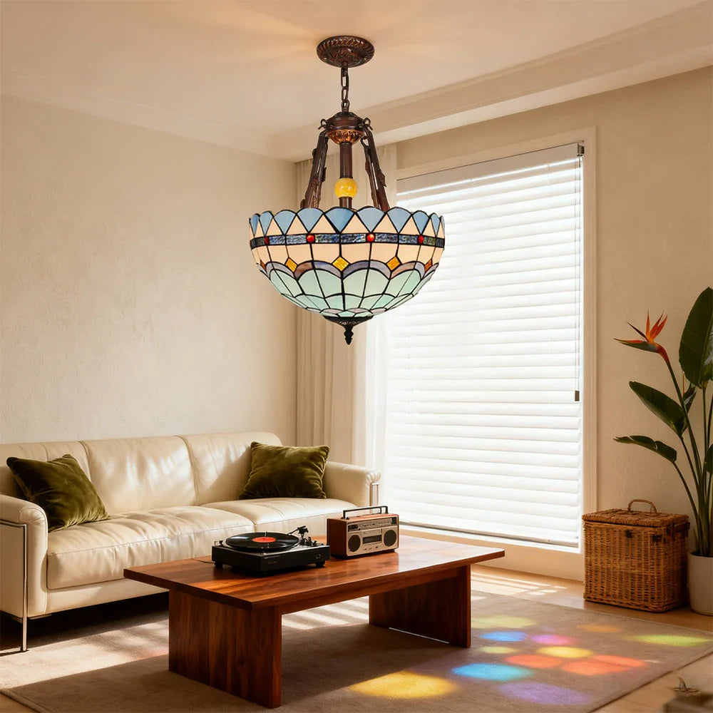 LIVARA 40/50cm Copper & Iron Frame, E27 Socket, Pendant Light with Handcrafted Colored Glass, Adjustable Lighting